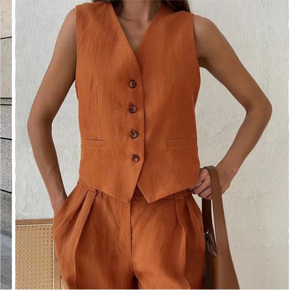 NWT COMMENSE Orange Pants & Vest Set - Picture 4 of 7